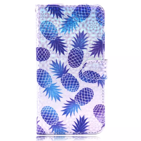 Ananas pineapple flipcase lederen wallet TPU hoes iPhone XR - Paars Blauw Lichtroze