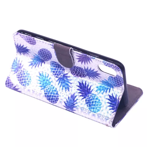 Ananas pineapple flipcase lederen wallet TPU hoes iPhone XR - Paars Blauw Lichtroze