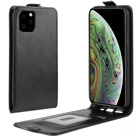 Verticale Flip kunstleer wallet hoesje iPhone 11 Pro case - Zwart