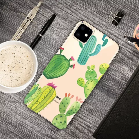 Vrolijk Flexibel Cactus Hoesje iPhone 11 TPU case - Doorzichtig