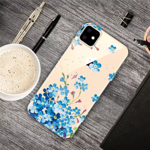 Schattig Flexibel Blauwe Bloemetjes Hoesje iPhone 11 TPU case - Doorzichtig