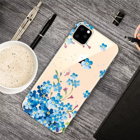 Schattig Flexibel Blauwe Bloemetjes Hoesje geschikt voor iPhone 11 Pro TPU case - Doorzichtig