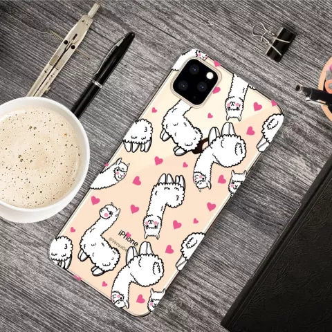 Dieren Eigenwijs Alpaca Hartjes Hoesje iPhone 11 Pro TPU case - Doorzichtig