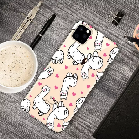 Dieren Eigenwijs Alpaca Hartjes Hoesje iPhone 11 Pro Max TPU case - Doorzichtig