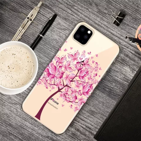 Warm Flexibel Vlinderboom Vlinders Boom Roze Hoesje iPhone 11 Pro Max TPU case - Doorzichtig