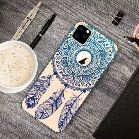 Dromenvanger Mandala Web Blauw Veertjes Spiritueel Hoesje iPhone 11 Pro TPU case - Doorzichtig