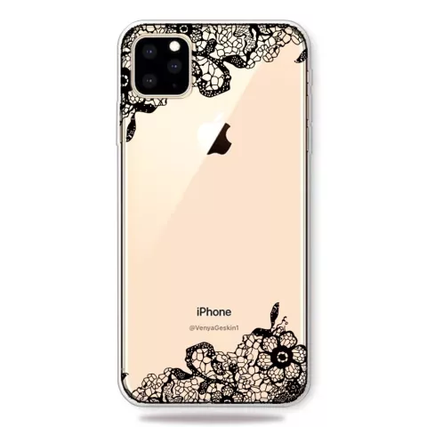 Zwart Wit Bloemen Getekend Omlijnd Creatief Hoesje iPhone 11 Pro TPU case - Doorzichtig