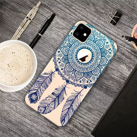 Dromenvanger Mandala Web Blauw Veertjes Spiritueel Hoesje iPhone 11 TPU case - Doorzichtig