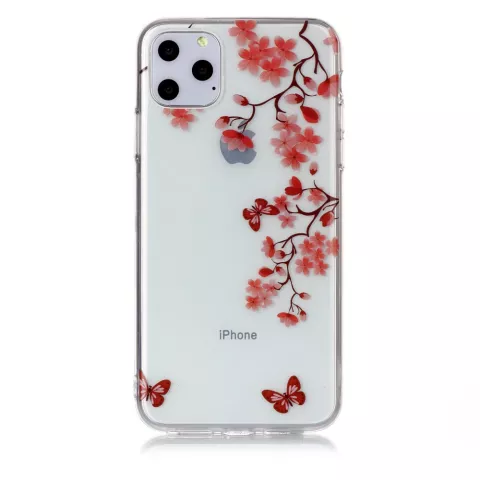 Bloemen Bloesem Vlinders Rood Natuur Hoesje Case TPU iPhone 11 Pro Max - Transparant