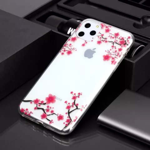 Bloemen Roze Takken Natuur Hoesje Case TPU geschikt voor iPhone 11 Pro Max- Transparant