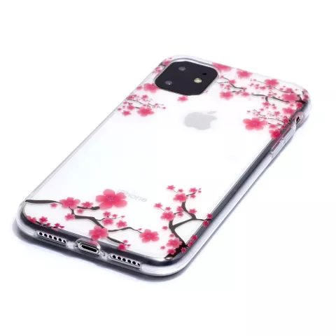 Bloemen Roze Takken Natuur Hoesje Case TPU iPhone 11 - Transparant