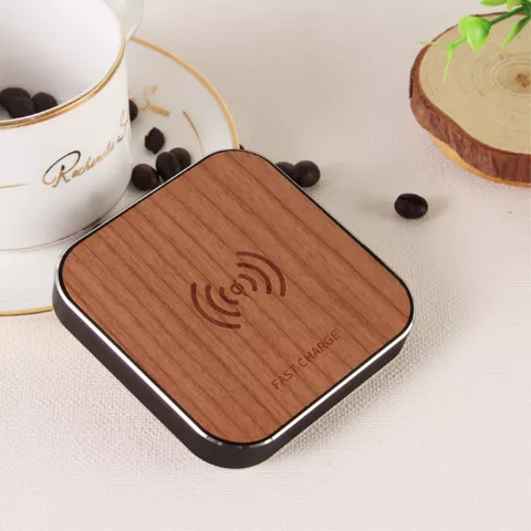 Houten Design Draadloze Qi oplaadpad Qi 10W - Zwart