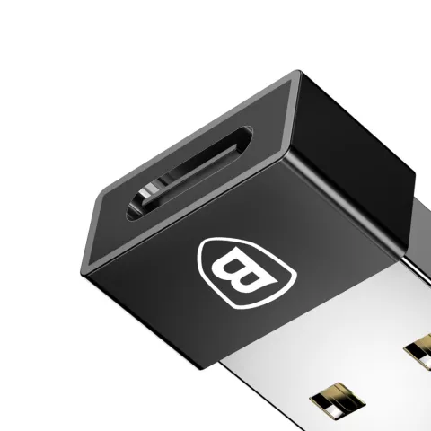 Baseus USB-A Male naar USB-C Female 2.4A Mini Adapter - Zwart