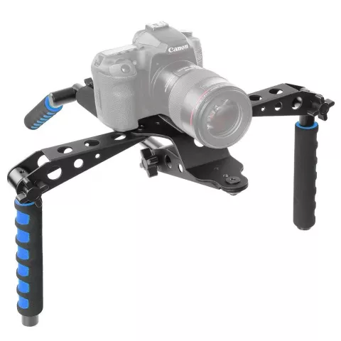 Opvouwbare Camera RIG stabilizer DSLR camera aluminium schouderstatief - Zwart Blauw