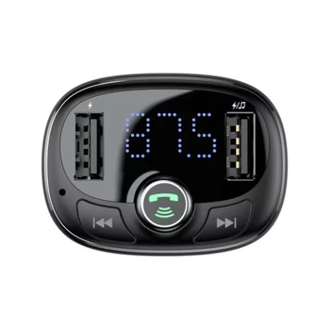 Baseus Sigarettenplug autolader Bluetooth FM transmitter Dual USB-poorten Carkit - Zwart