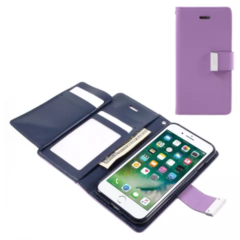Mercury Goospery Lederen iPhone 7 8 SE 2020 SE 2022 Walletcase 7 pasjes - Paars