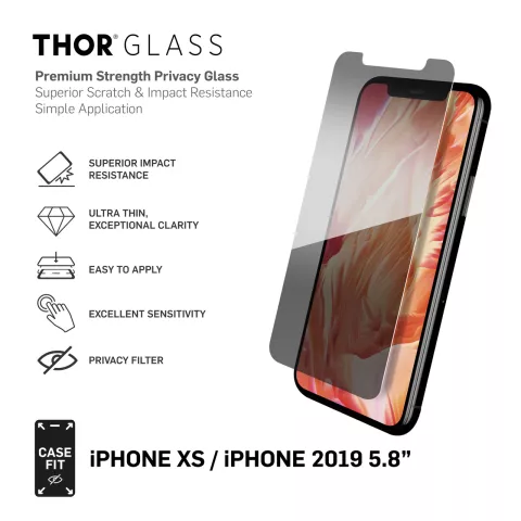 THOR Glass Screenprotector Case Fit Privacy met Applicator voor iPhone X XS en 11 Pro - Transparant