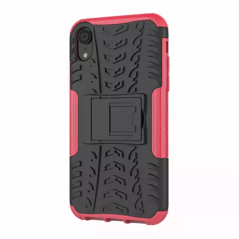 Bandenprofiel hoesje TPU Polycarbonaar iPhone XR case - Zwart Roze Bescherming