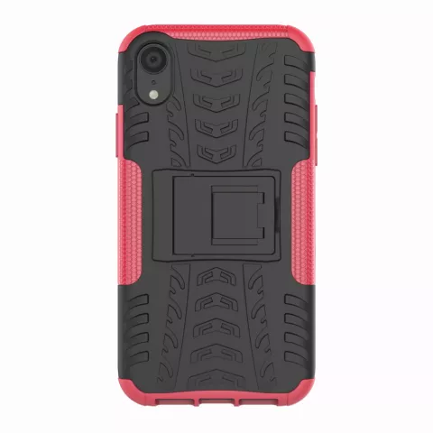Bandenprofiel hoesje TPU Polycarbonaar iPhone XR case - Zwart Roze Bescherming
