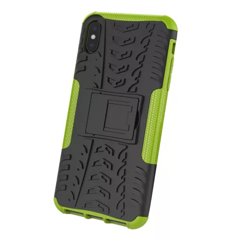 Bandenprofiel hoesje TPU Polycarbonaar iPhone XS Max case - Zwart Groen Bescherming