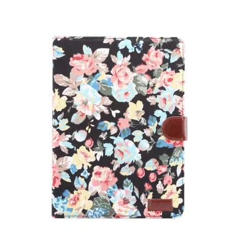 Wallet Portemonnee Hoes Case Flowerprint Bloemenstofpatroon Kunstleer voor iPad 10.2 inch - Zwart