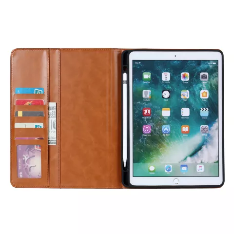 Wallet Portemonnee Hoes Case met Penhouder Kunstleer voor iPad 10.2 inch - Bruin