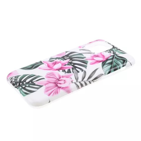 Hoesje Case Bloemen Bladeren Flowers Natuur TPU Flexibel Schokabsorberend voor iPhone 11 - Roze