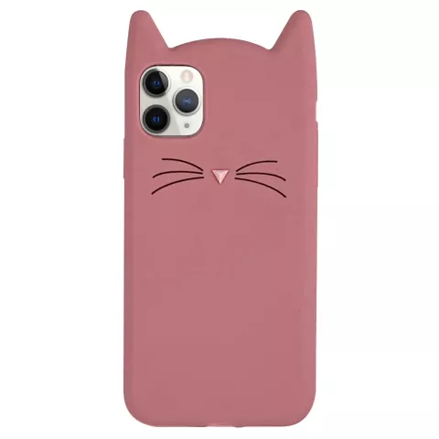 Schattige Kat iPhone 11 Pro Silicone hoesje 3D - Roze Bescherming