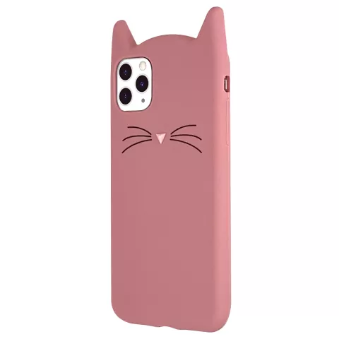 Schattige Kat iPhone 11 Pro Silicone hoesje 3D - Roze Bescherming