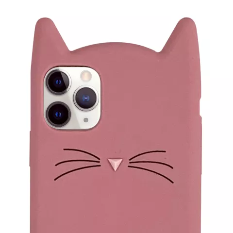 Schattige Kat iPhone 11 Pro Silicone hoesje 3D - Roze Bescherming