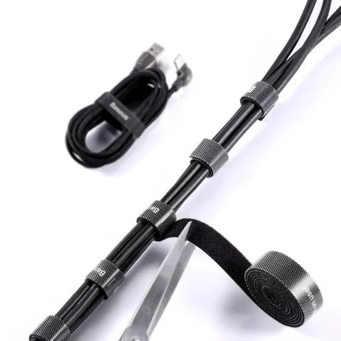 Baseus Klittenbandrol 3m - Zwart Kabelbinder knipbare cable organizer