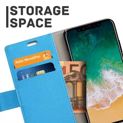Just in Case Lederen Portemonnee Wallet geschikt voor iPhone 11 Pro Hoes - Blauw Pasjes Briefgeld