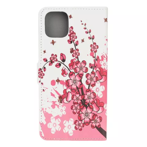 Wallet kunstleer bloemen hoesje voor iPhone 12 en iPhone 12 Pro - wit