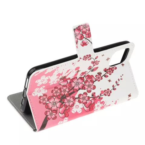 Wallet kunstleer bloemen hoesje voor iPhone 12 en iPhone 12 Pro - wit