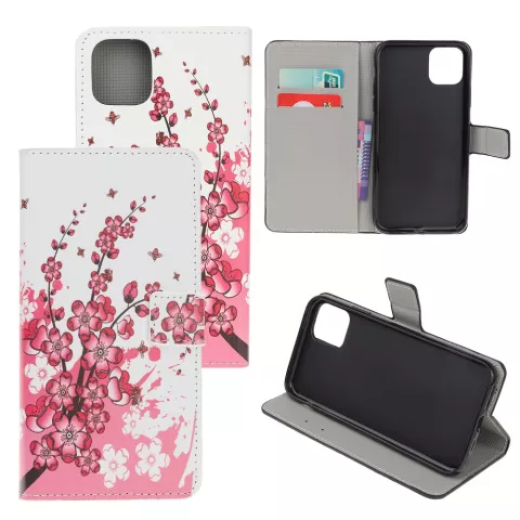 Wallet kunstleer bloemen hoesje voor iPhone 12 mini - wit