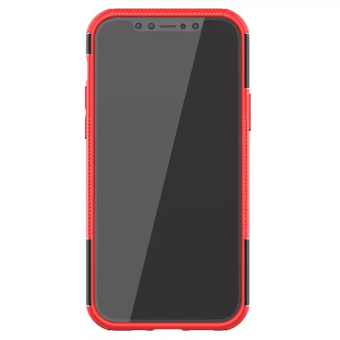 Shockproof kunststof en schokabsorberend TPU hoesje voor iPhone 12 en iPhone 12 Pro - zwart met rood