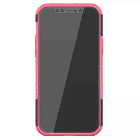 Shockproof kunststof en schokabsorberend TPU hoesje voor iPhone 12 en iPhone 12 Pro - zwart met roze
