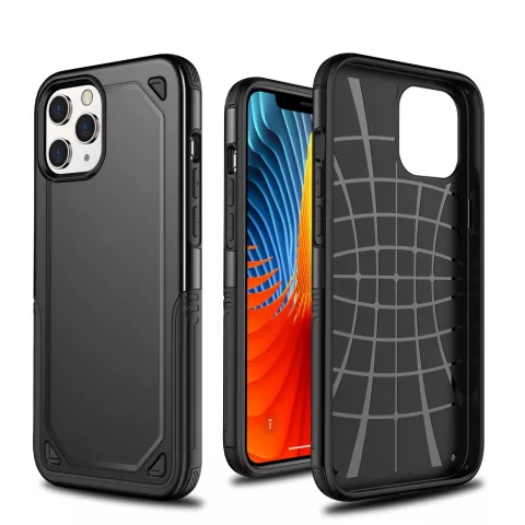 Pro Armor kunststof en schokabsorberend TPU hoesje voor iPhone 12 en iPhone 12 Pro - zwart