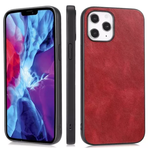 Leather Look kunstleer hoesje voor iPhone 12 en iPhone 12 Pro - rood