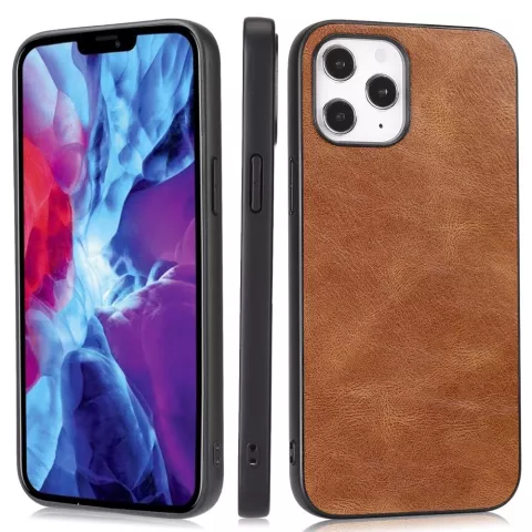 Leather Look kunstleer hoesje voor iPhone 12 en iPhone 12 Pro - bruin