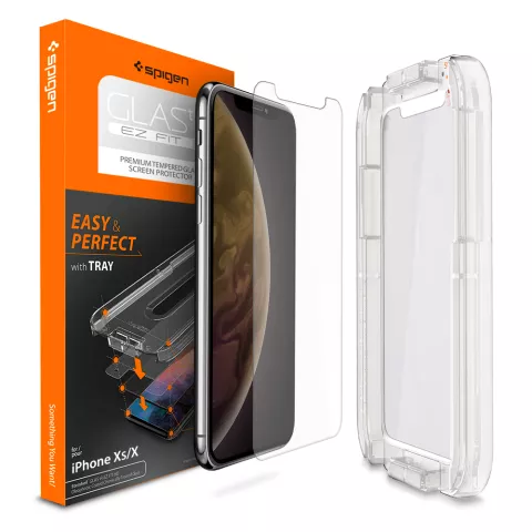 Spigen Glassprotector met hulpstuk voor bevestigen iPhone X XS 11 Pro - 9H Hardheid