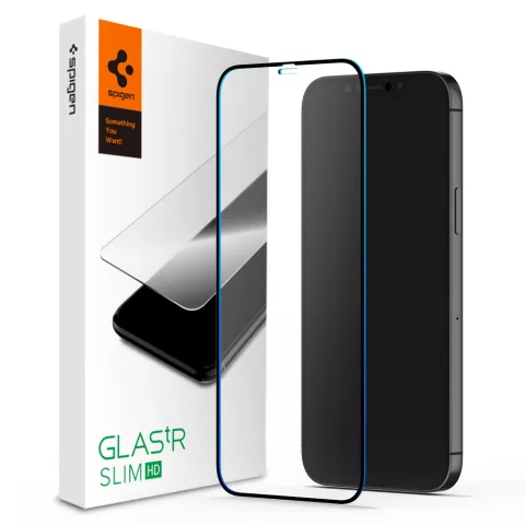 Spigen FC Black HD Glassprotector iPhone 12 Pro Max - Zwarte Rand