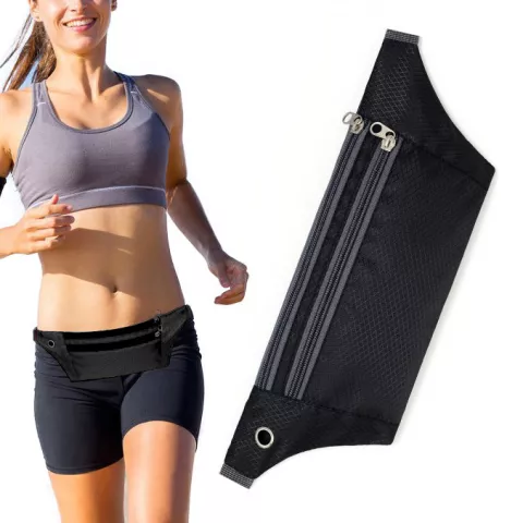 Sportband smartphone buiktas hardlopen fannypack sport hiking oortjes - Zwart