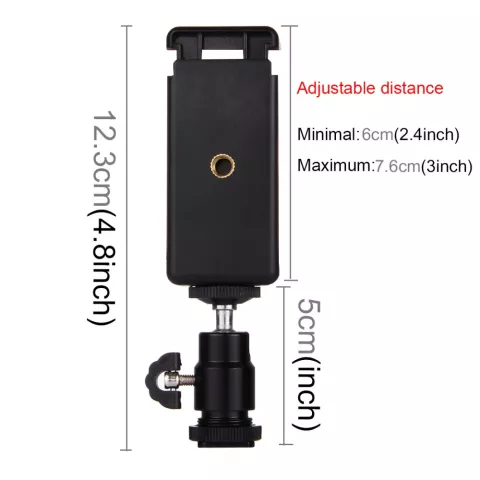 Puluz Tripod opzet statiefkop selfiestick standaard telefoonklem smartphone universeel - Zwart