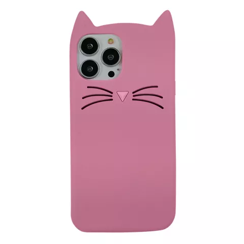 Schattige kat siliconen hoesje voor iPhone 12 en iPhone 12 Pro - roze