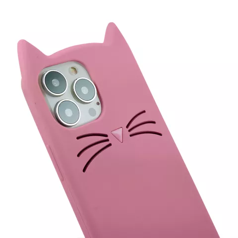 Schattige kat siliconen hoesje voor iPhone 12 en iPhone 12 Pro - roze