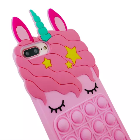 Unicorn Pop Fidget Bubble siliconen eenhoorn hoesje voor iPhone 7 Plus en iPhone 8 Plus - roze