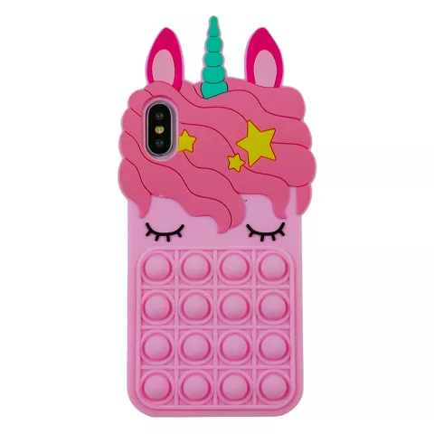 Unicorn Pop Fidget Bubble siliconen eenhoorn hoesje voor iPhone X en iPhone XS - roze