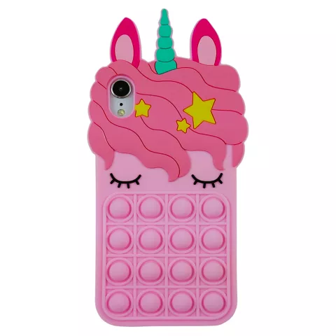 Unicorn Pop Fidget Bubble siliconen eenhoorn hoesje voor iPhone XR - roze