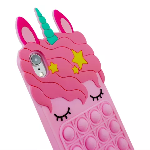 Unicorn Pop Fidget Bubble siliconen eenhoorn hoesje voor iPhone XR - roze